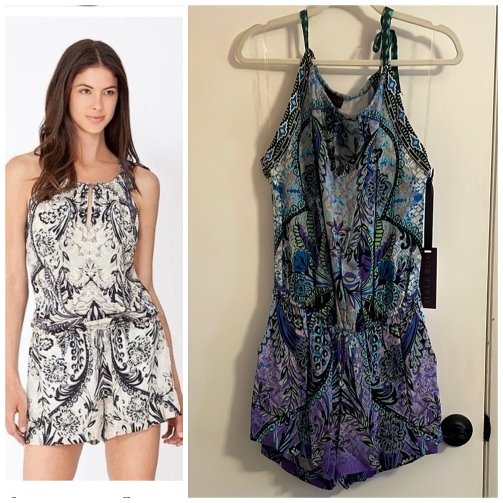 NWT Hale Bob Blue and Purple Romper- Adjustable Neck Straps and Cinched Waist